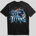 Tennessee Titans splash design graphic tee on black shirt
