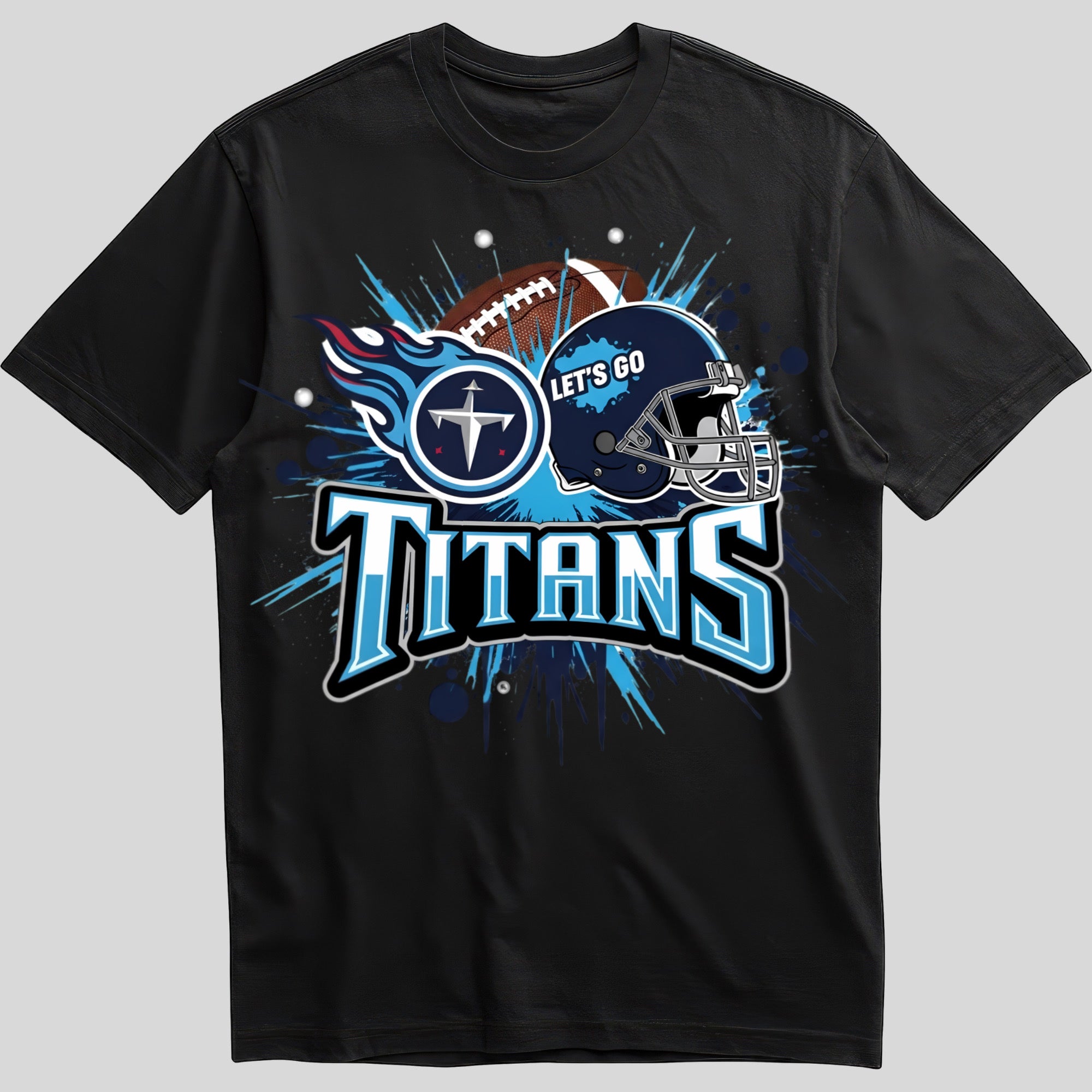 Tennessee Titans splash design graphic tee on black shirt
