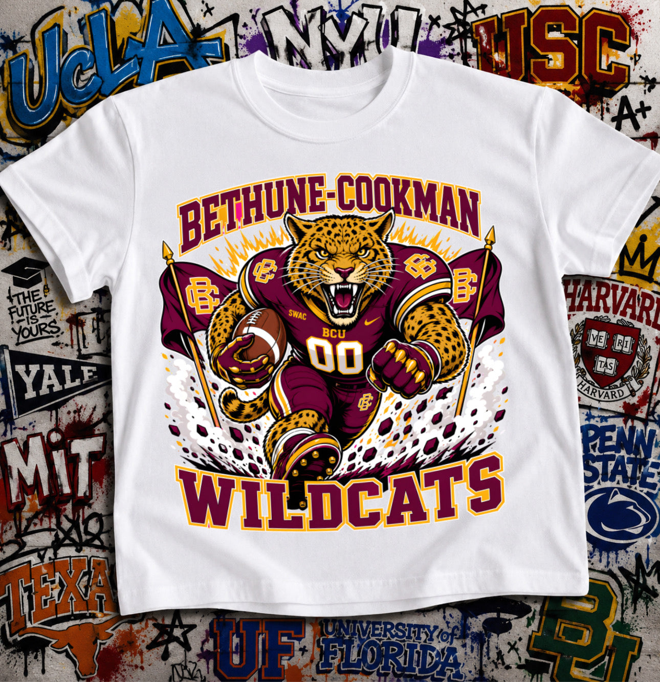 Bethune-Cookman Wildcats Football Shirt - Wildcat mascot in BCU football gear
