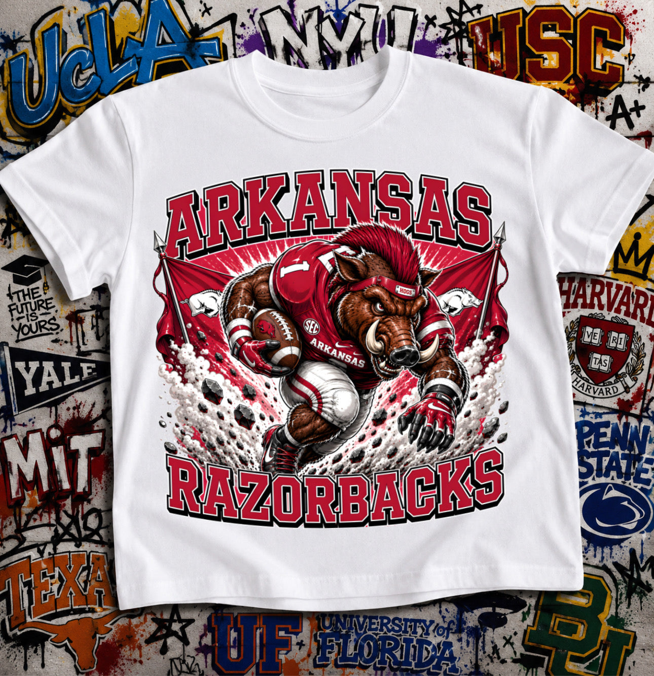 Arkansas Razorbacks Football Shirt - Razorback mascot in SEC gear