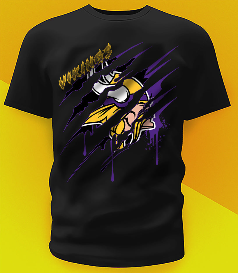 Minnesota Vikings Ripped Claw Design Tee on black shirt