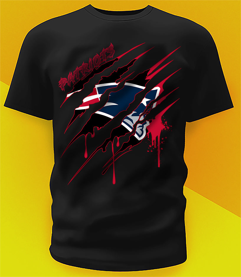 New England Patriots Ripped Claw Design Tee on black shirt