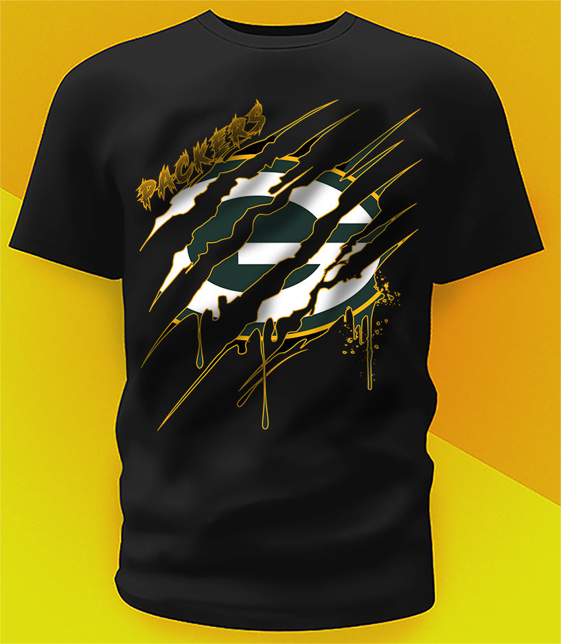 Green Bay Packers Ripped Claw Design Tee on black shirt