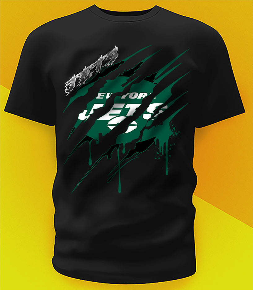 New York Jets Ripped Claw Design Tee on black shirt