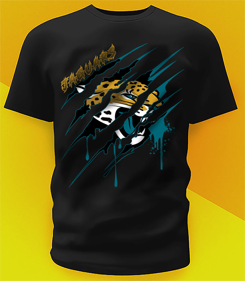 Jacksonville Jaguars Ripped Claw Design Tee on black shirt