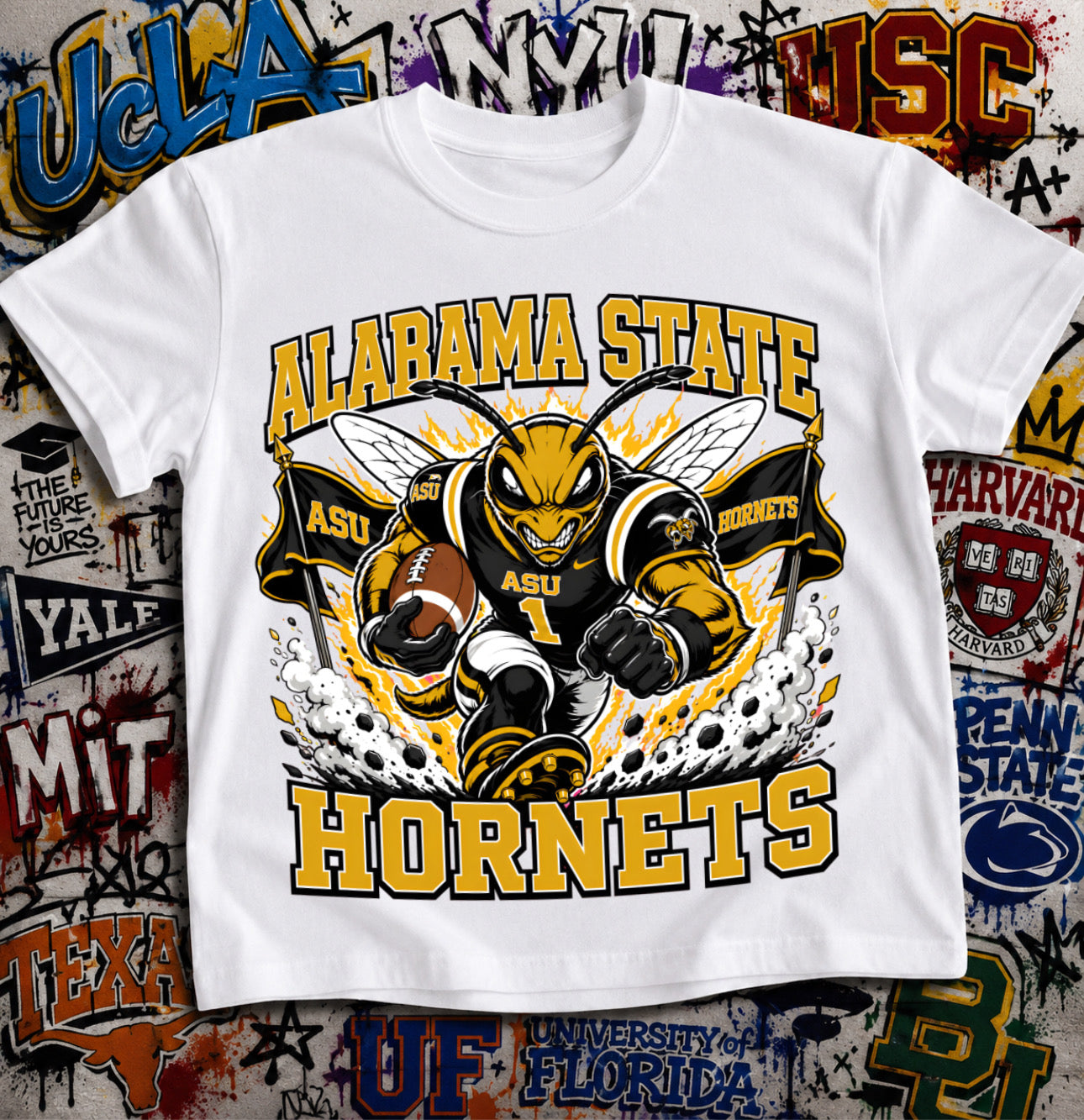 Alabama State Hornets Football Shirt - Hornet mascot in ASU football gear