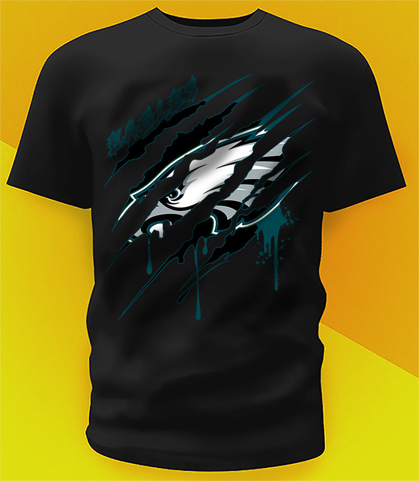 Philadelphia Eagles Ripped Claw Design Tee on black shirt