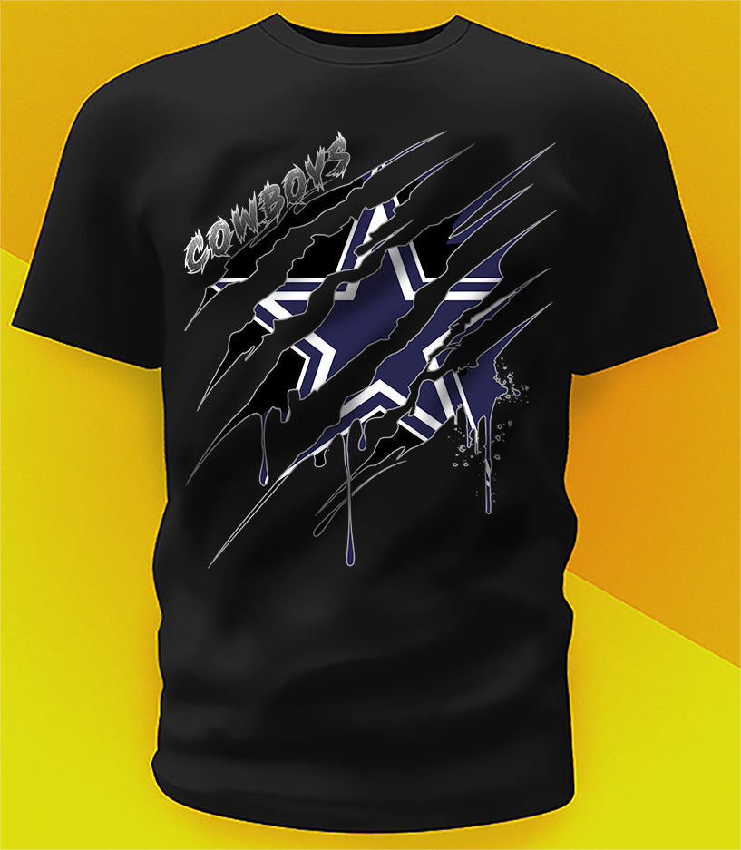 Dallas Cowboys Ripped Claw Design Tee on black shirt