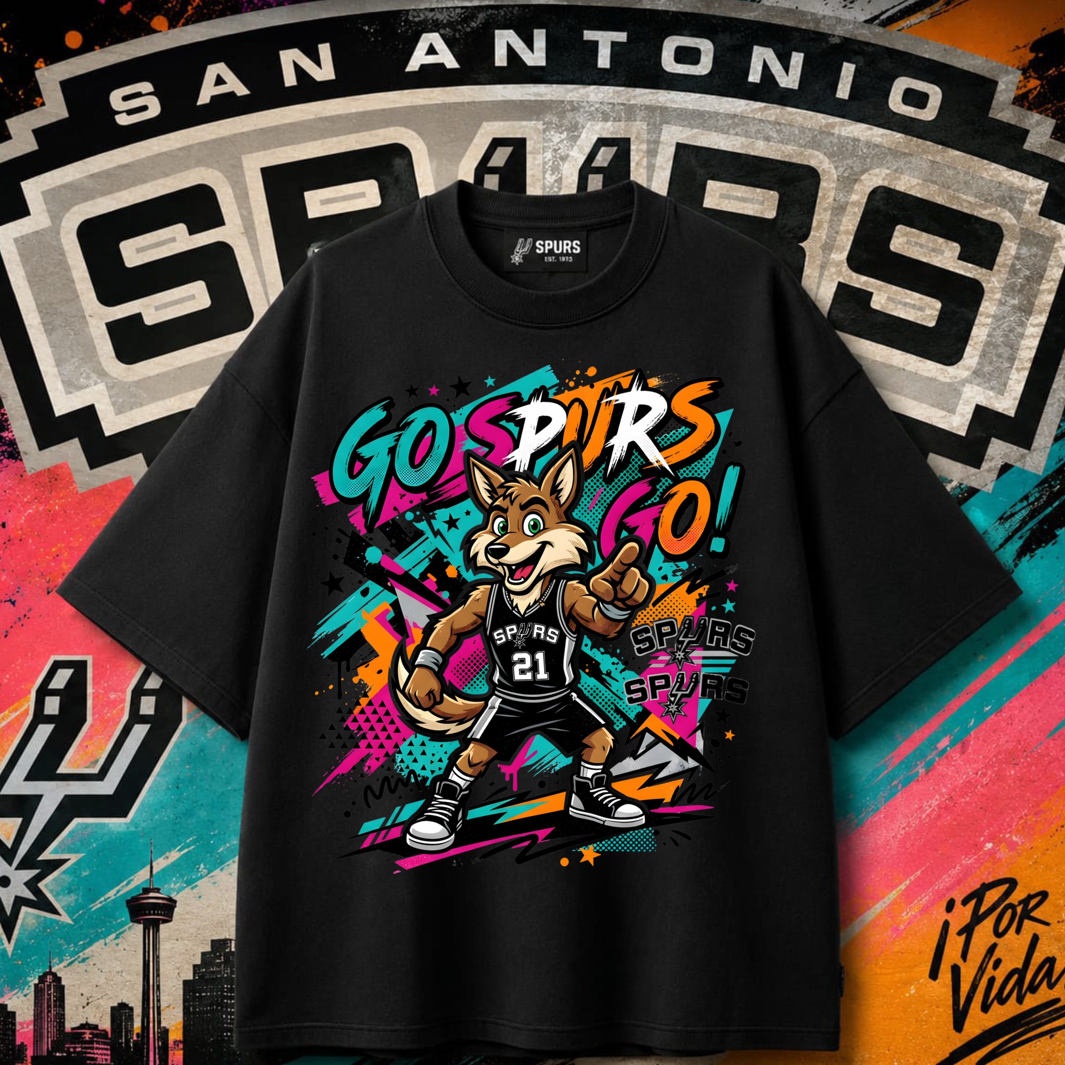 Go Spurs Go – Coyote Mascot Graffiti Pop Tee