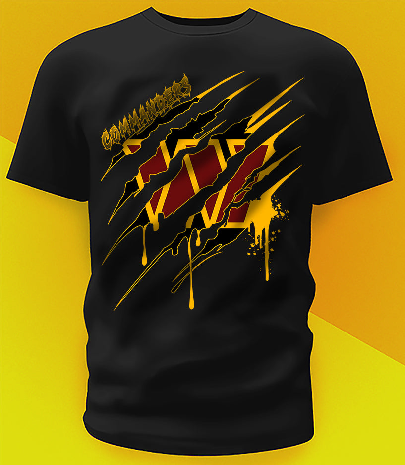 Washington Commanders Ripped Claw Design Tee on black shirt