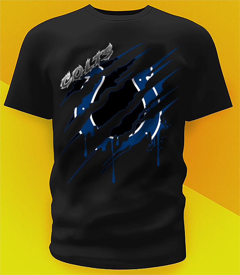 Indianapolis Colts Ripped Claw Design Tee on black shirt