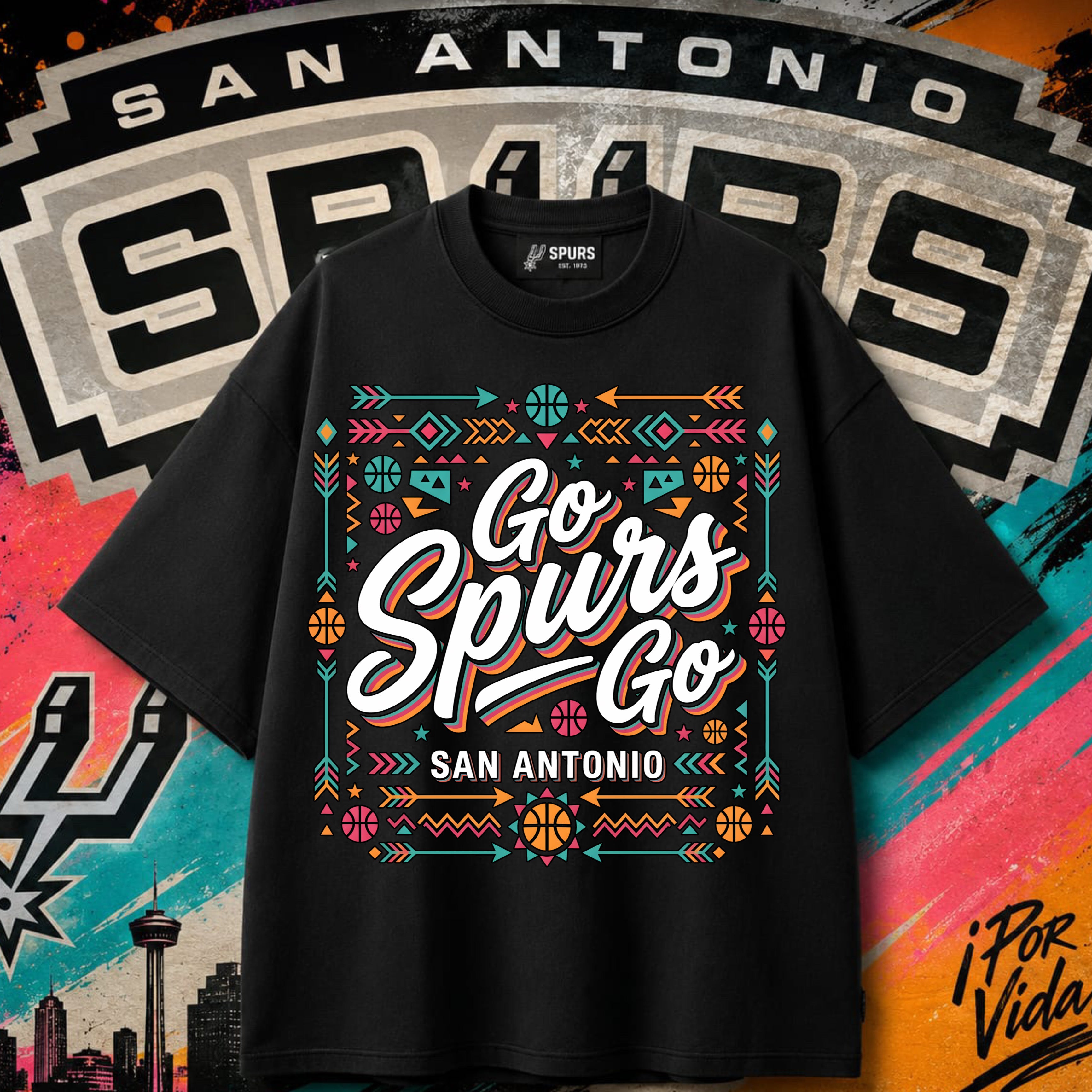 Go Spurs Go – Fiesta Aztec Bold Script Tee