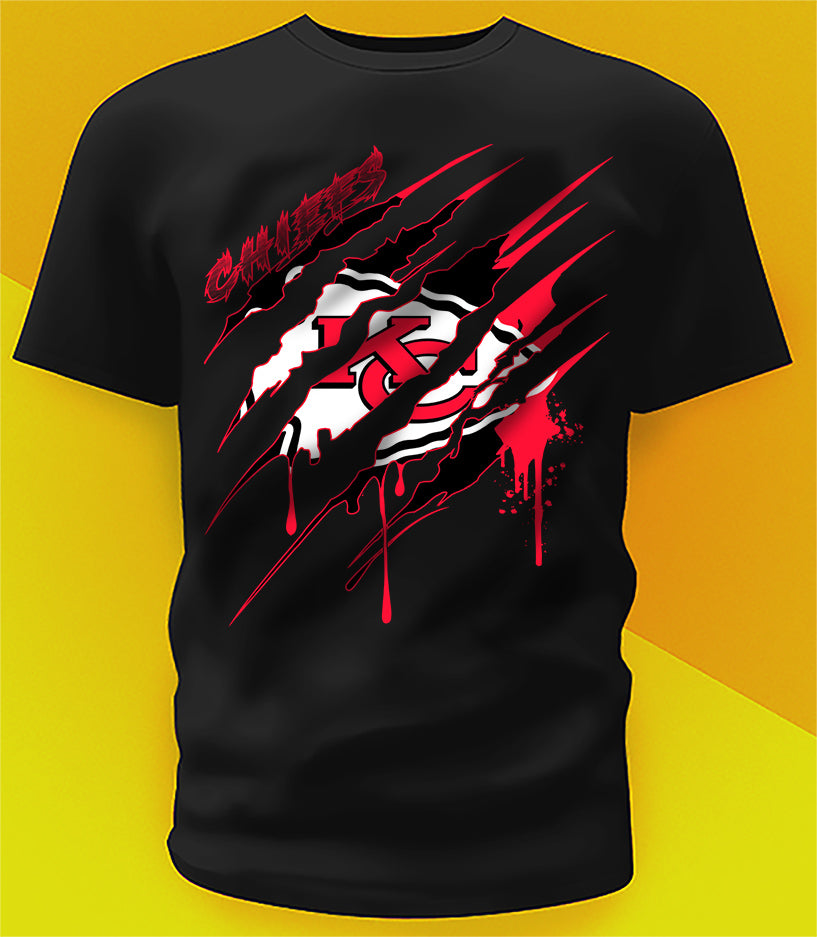 Kansas City Chiefs Ripped Claw Design Tee on black shirt
