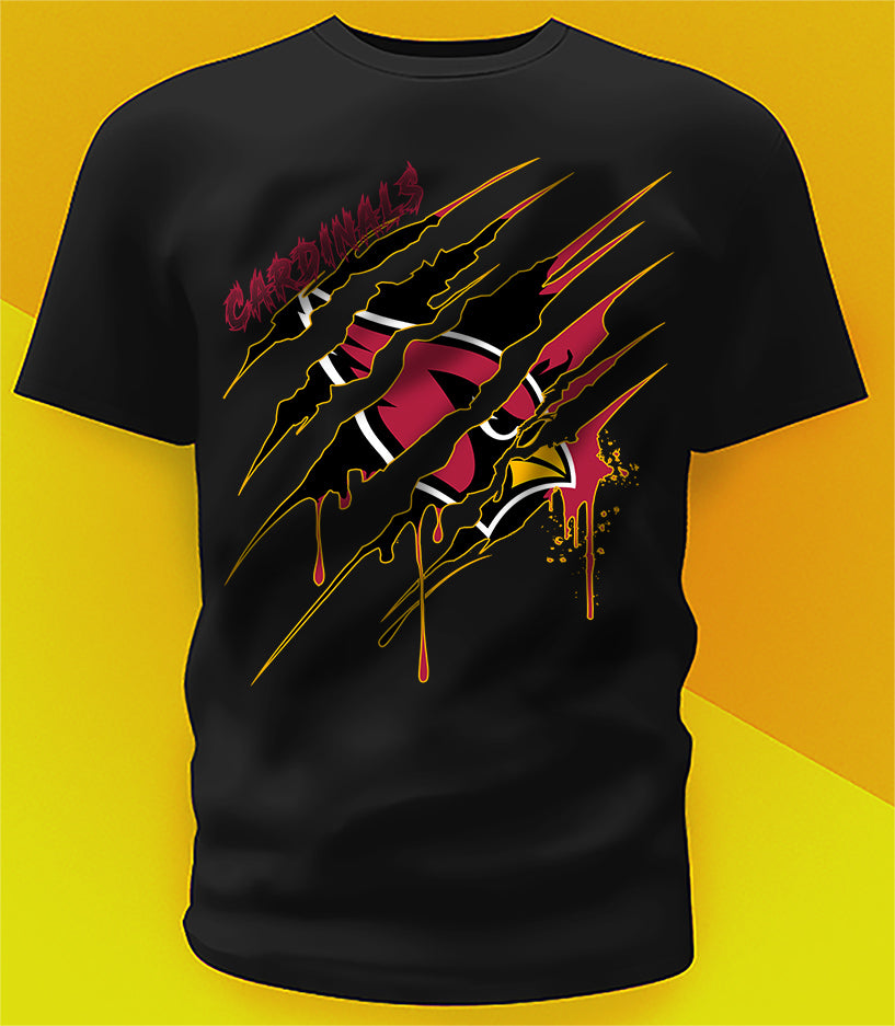 Arizona Cardinals Ripped Claw Design Tee on black shirt