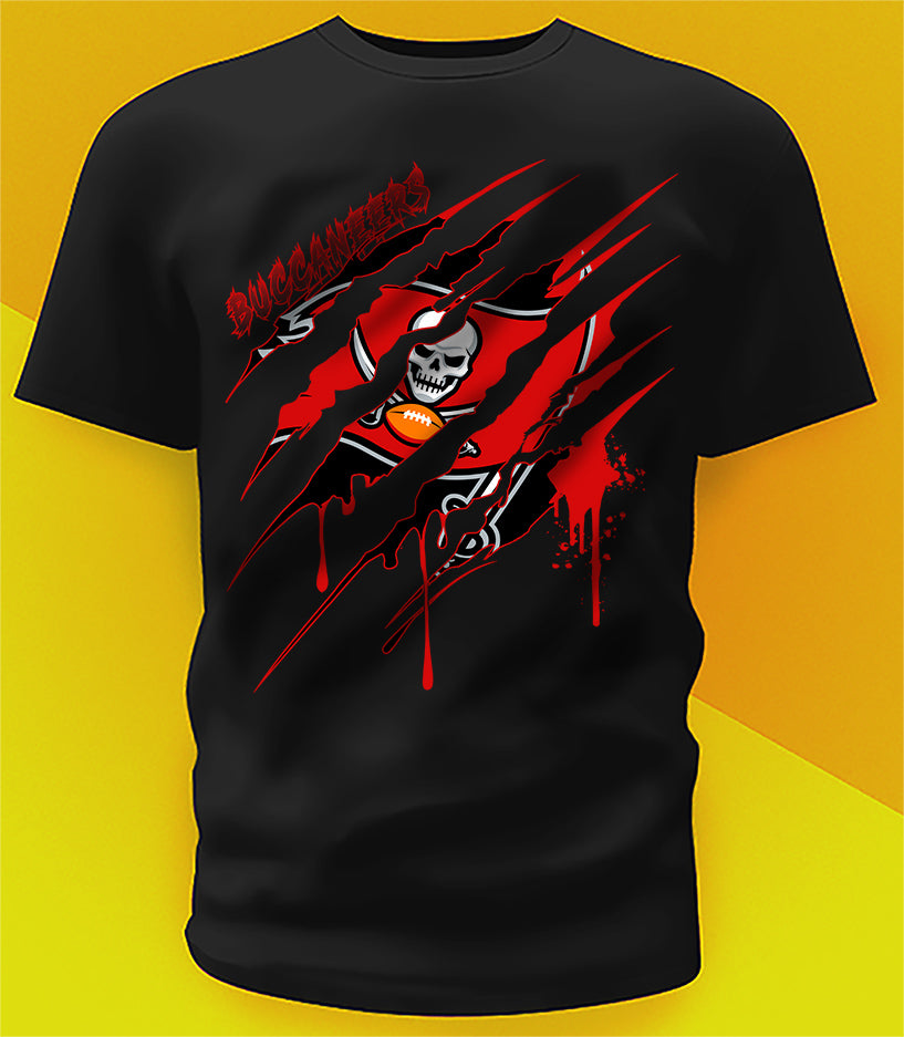 Tampa Bay Buccaneers Ripped Claw Design Tee on black shirt