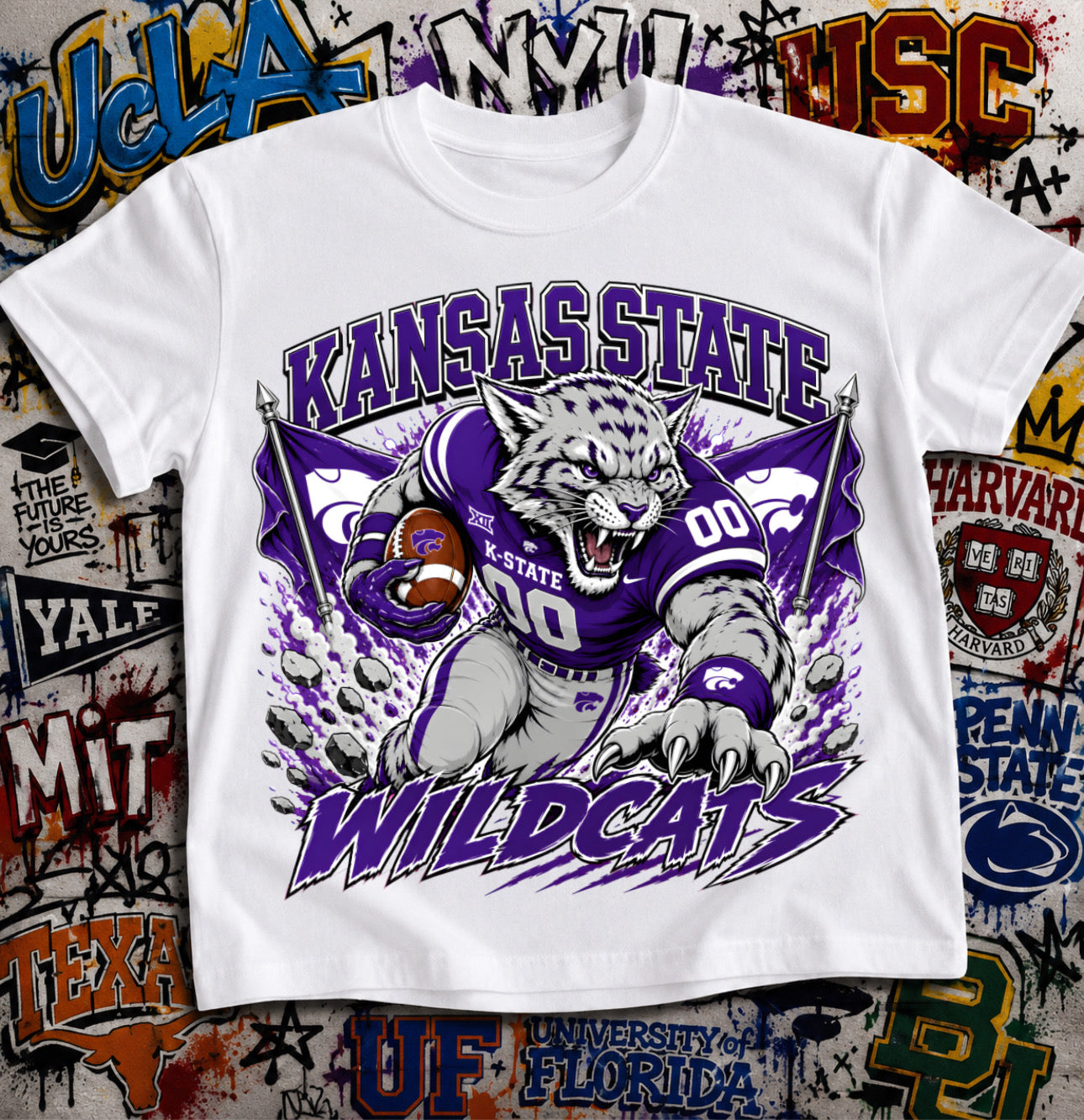 Kansas State Wildcats Football Shirt - Wildcat mascot in K-State football gear