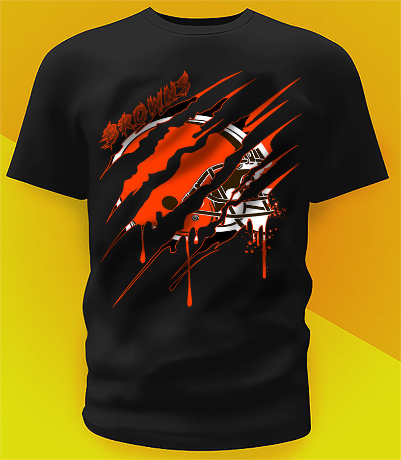 Cleveland Browns Ripped Claw Design Tee on black shirt