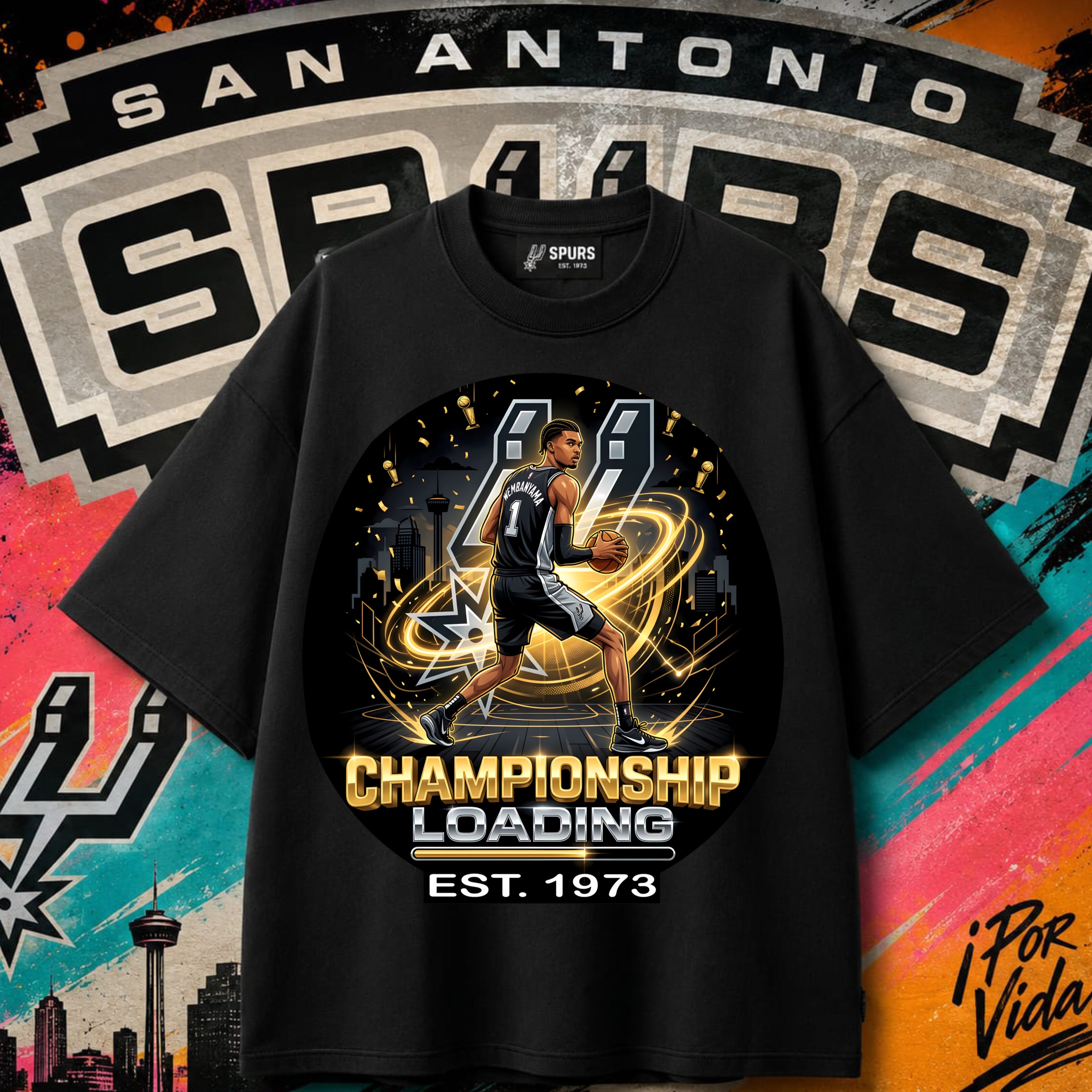Go Spurs Go – Chrome Fire Letters Tee