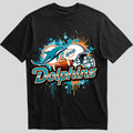 Miami Dolphins splash design graphic tee on black shirt