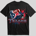 Houston Texans splash design graphic tee on black shirt