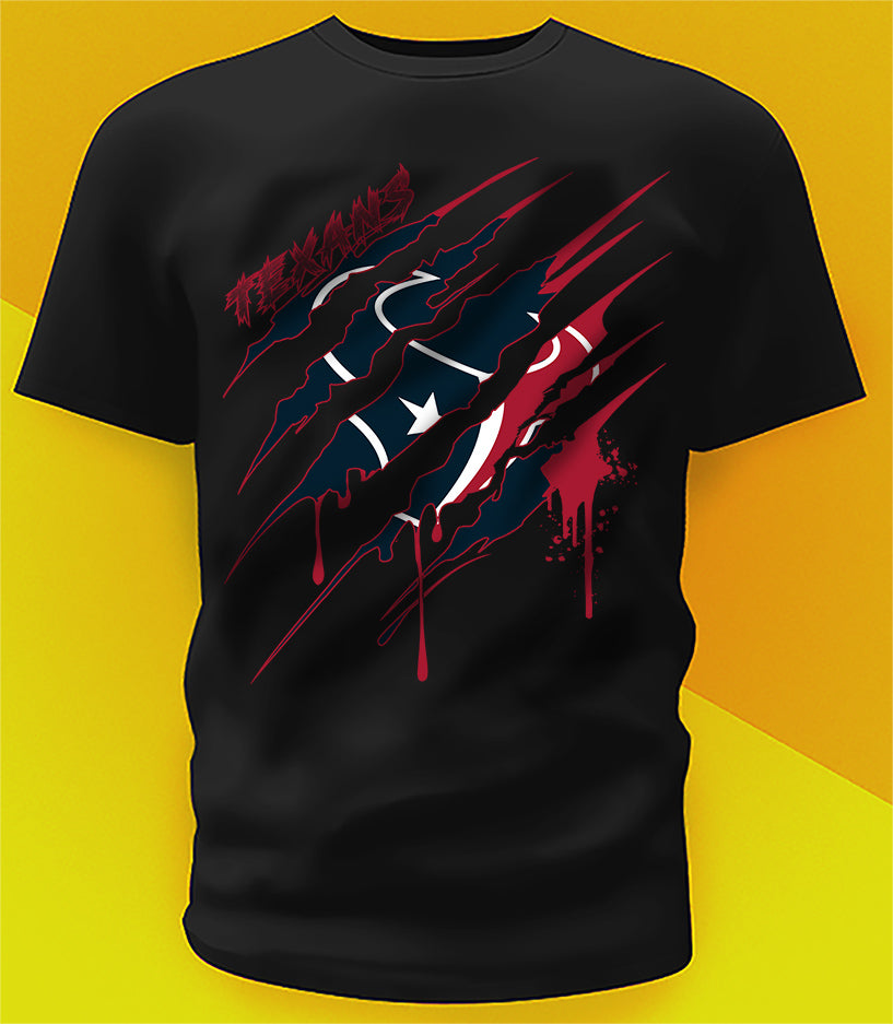 Houston Texans Ripped Claw Design Tee on black shirt