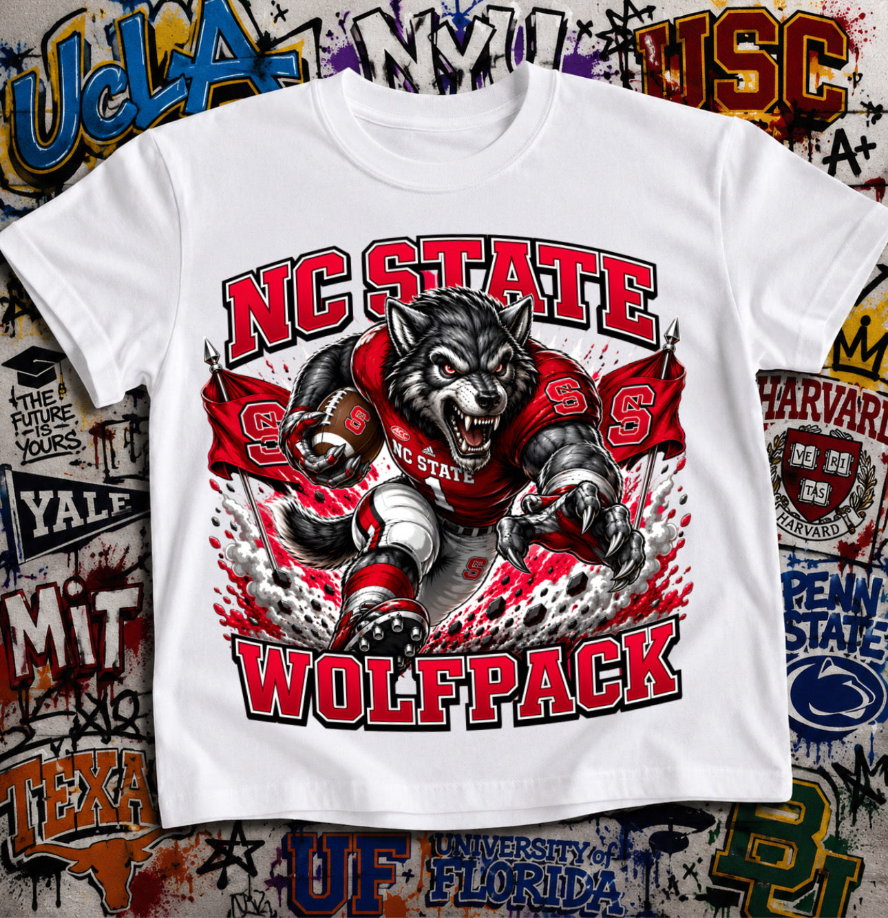 NC State Wolfpack Football Shirt - Wolf mascot in NC State football gear