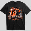 Cincinnati Bengals splash design graphic tee on black shirt