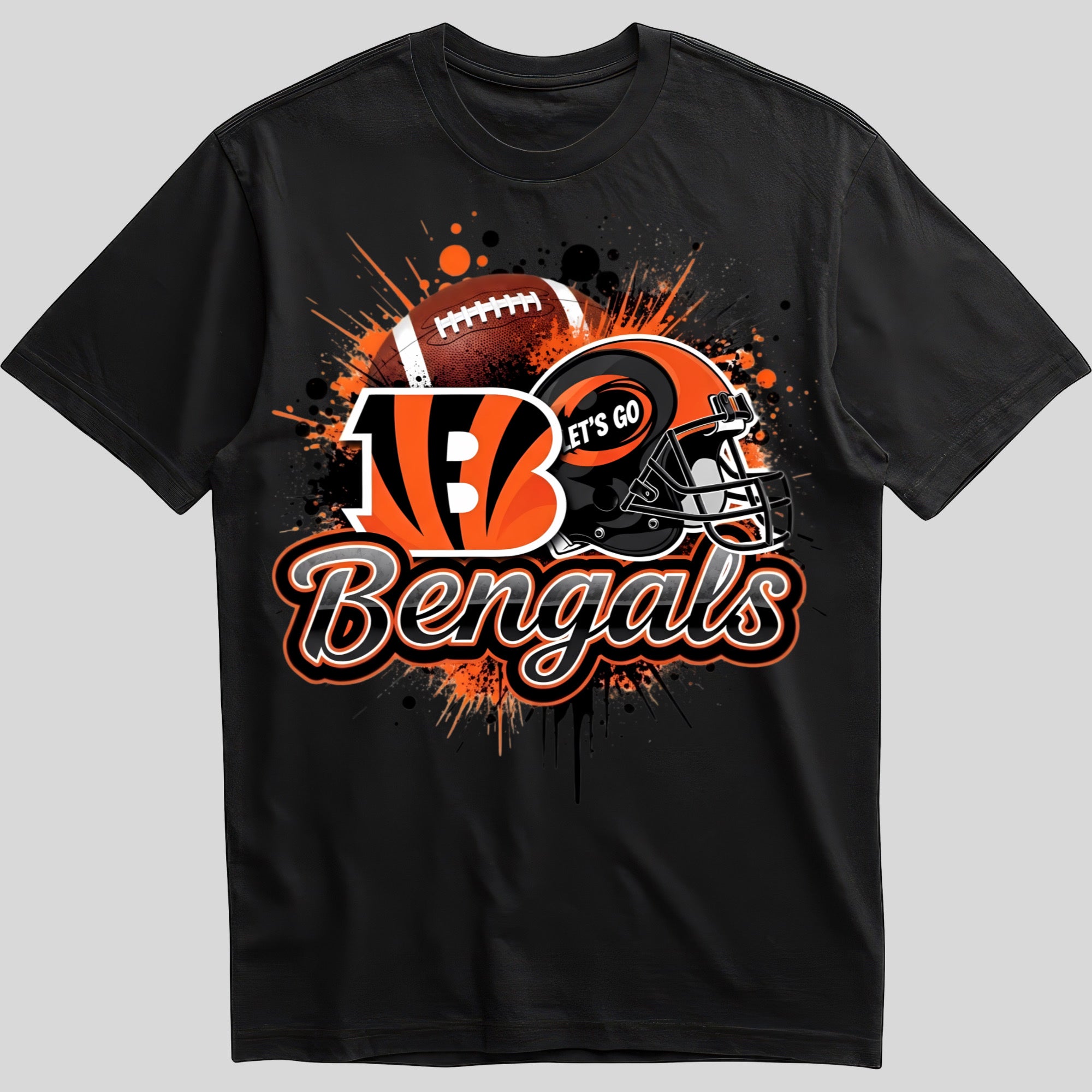 Cincinnati Bengals splash design graphic tee on black shirt
