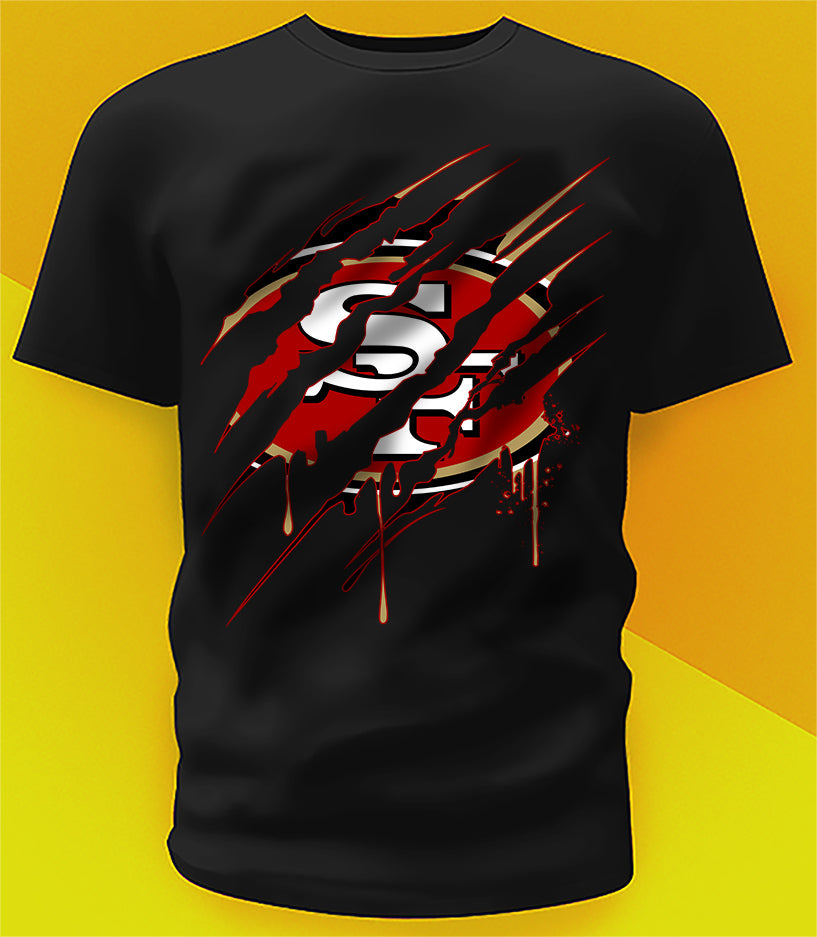 San Francisco 49ers Ripped Claw Design Tee on black shirt