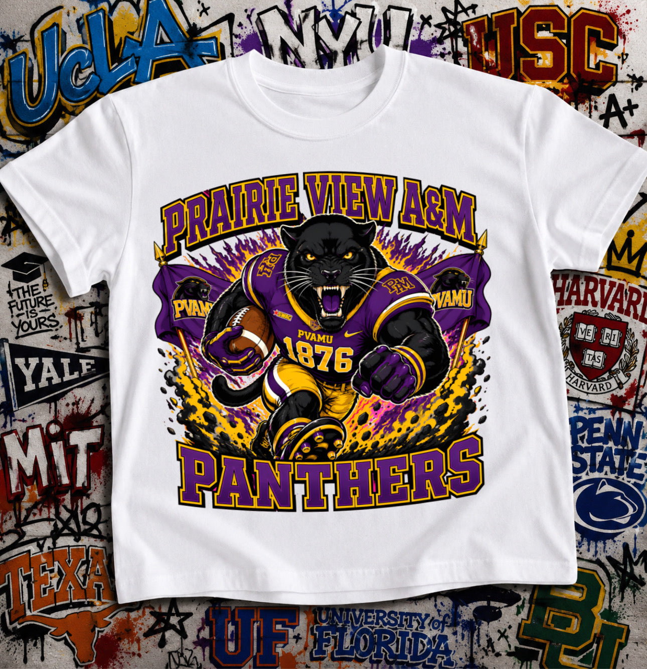 Prairie View A&M Panthers Football Shirt - Black Panther mascot in PVAMU football gear