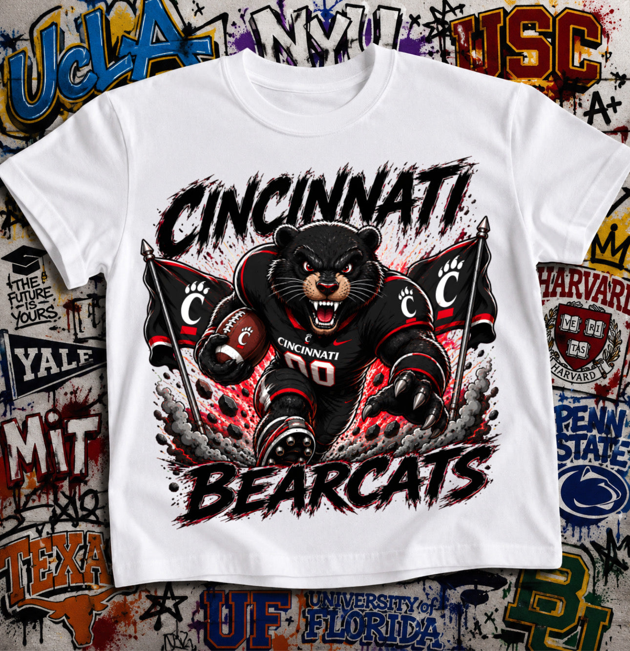Cincinnati Bearcats Football Shirt - Bearcat mascot in UC football gear