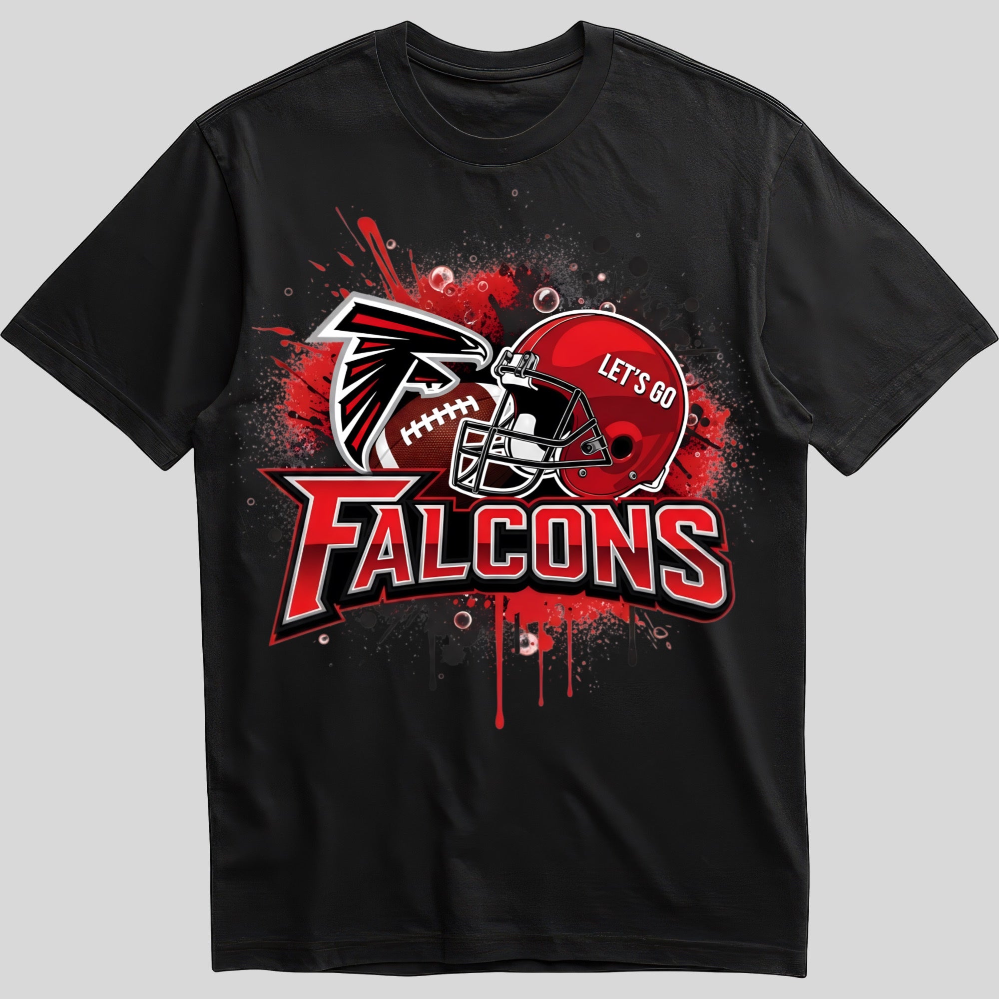 Atlanta Falcons splash design graphic tee on black shirt