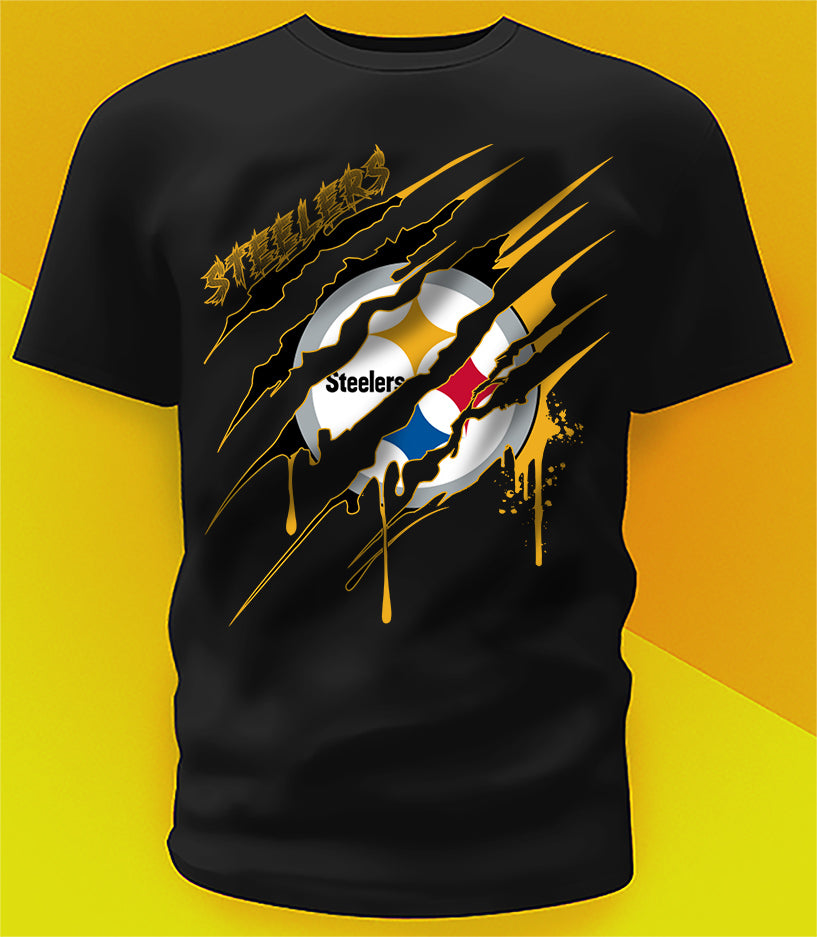 Pittsburgh Steelers Ripped Claw Design Tee on black shirt