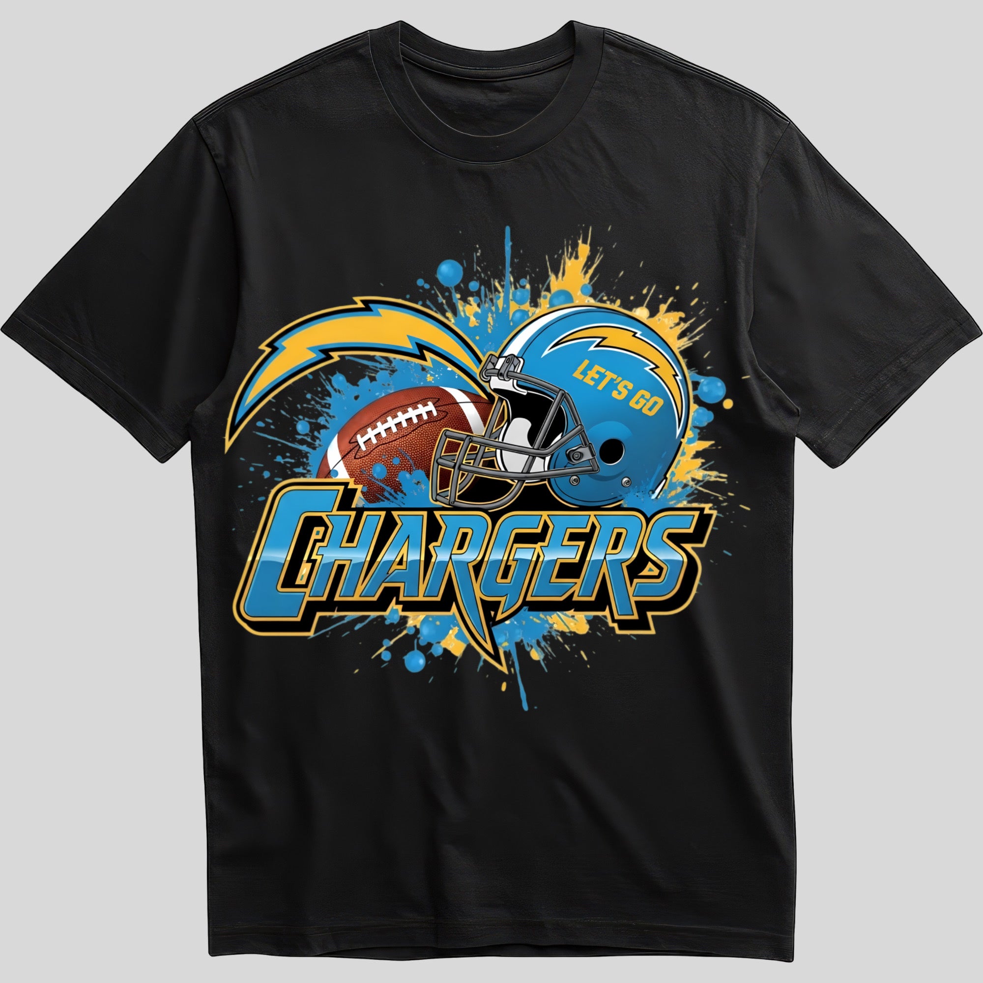 Los Angeles Chargers splash design graphic tee on black shirt