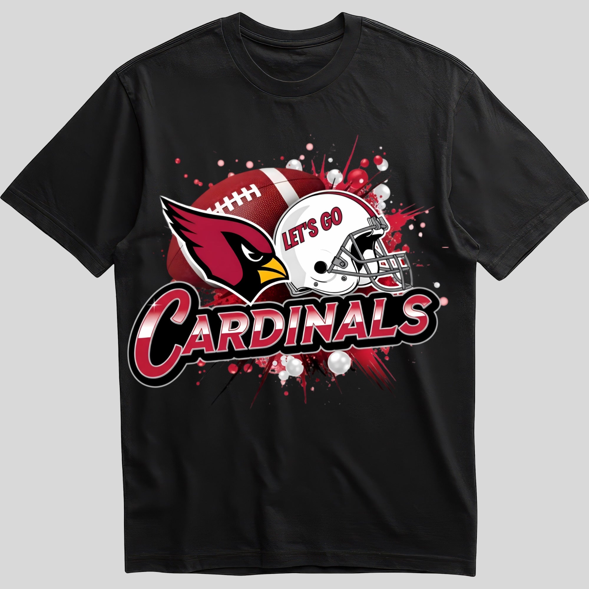 Arizona Cardinals splash design graphic tee on black shirt