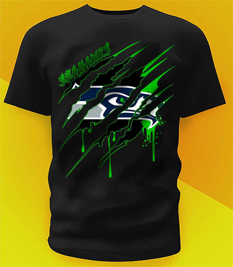 Seattle Seahawks Ripped Claw Design Tee on black shirt