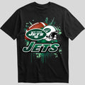 New York Jets splash design graphic tee on black shirt