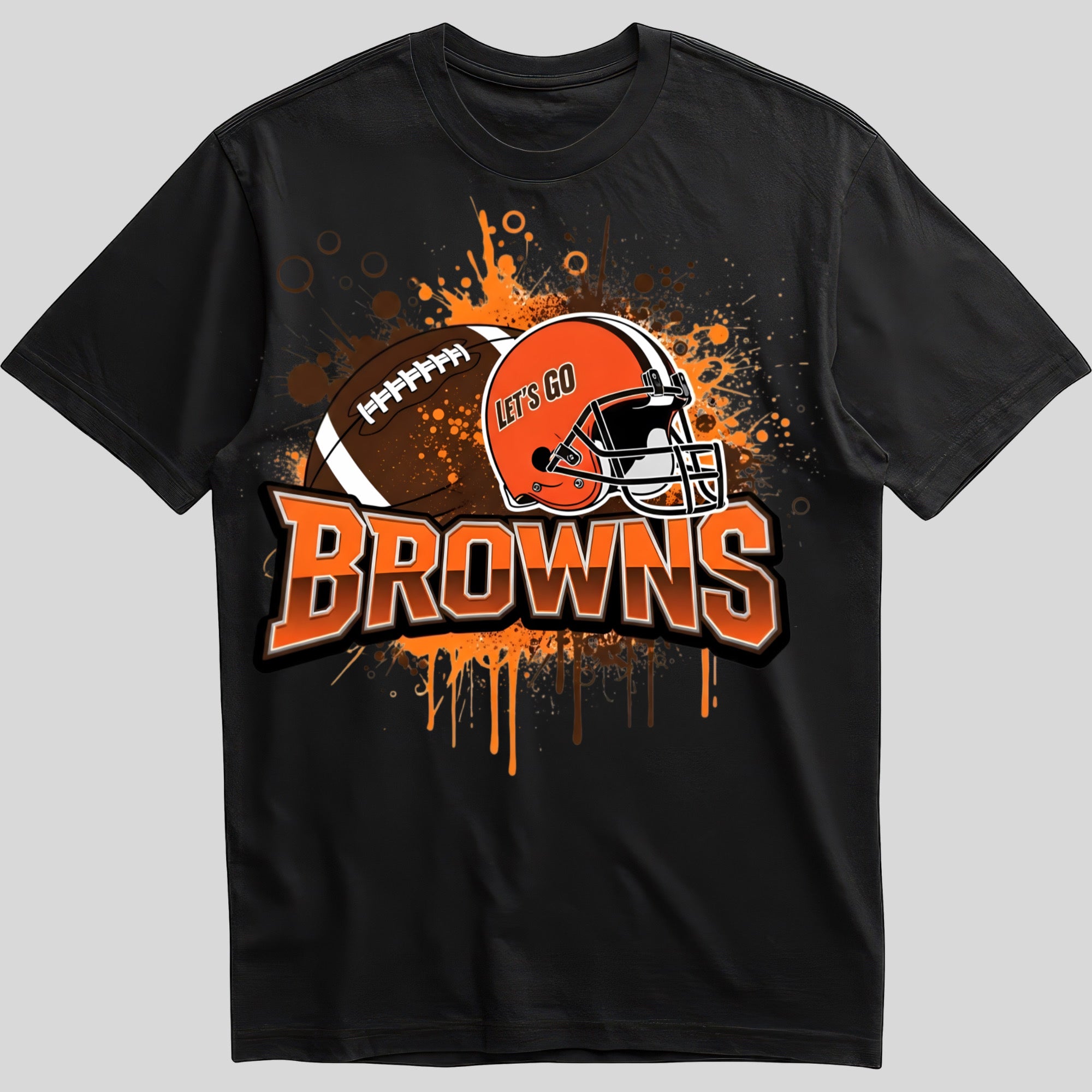 Cleveland Browns splash design graphic tee on black shirt