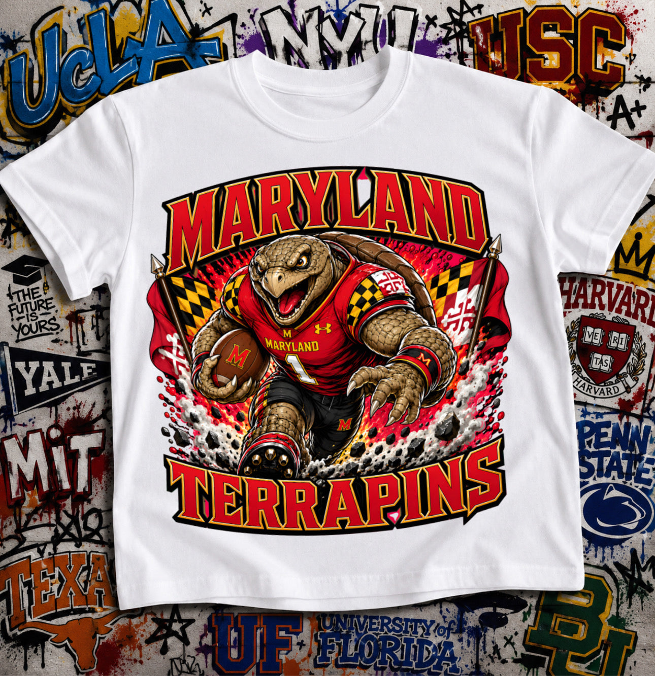 Maryland Terrapins Football Shirt - Testudo mascot in Maryland football gear