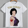 Tim Curry Boss graphic tee with corset and pearl necklace design