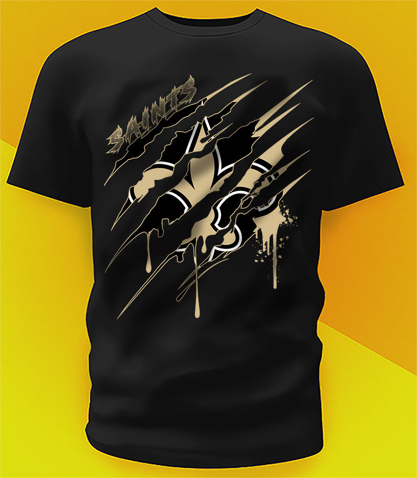 New Orleans Saints Ripped Claw Design Tee on black shirt