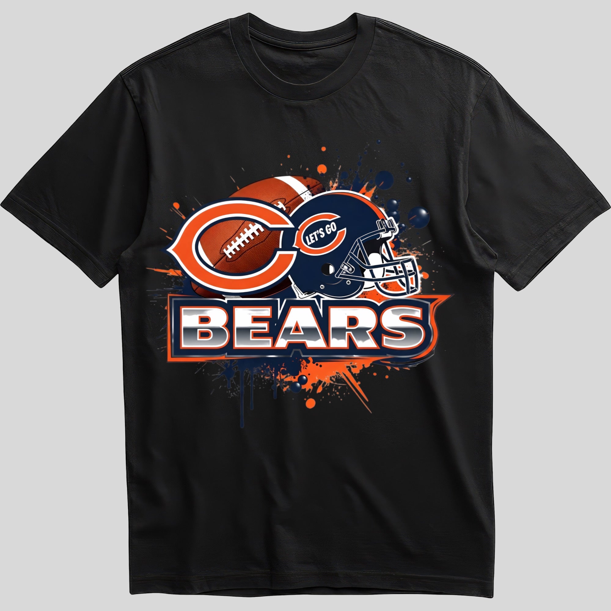 Chicago Bears splash design graphic tee on black shirt