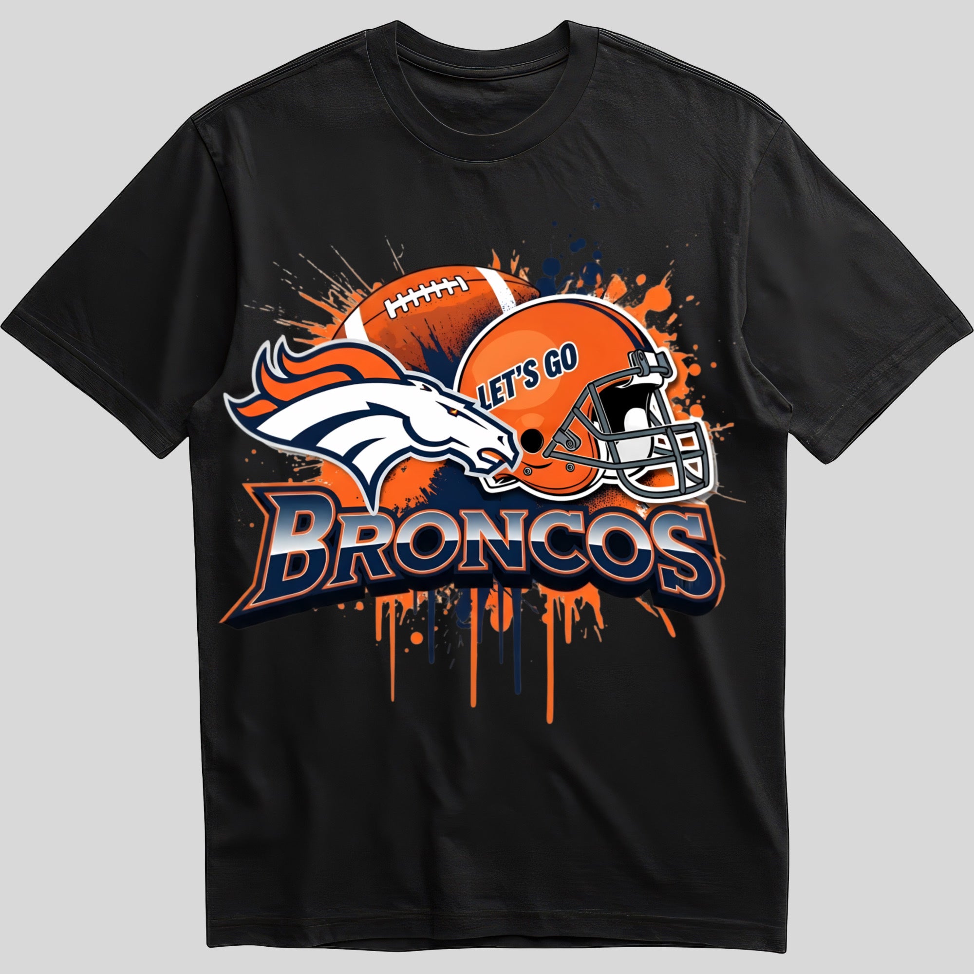Denver Broncos splash design graphic tee on black shirt