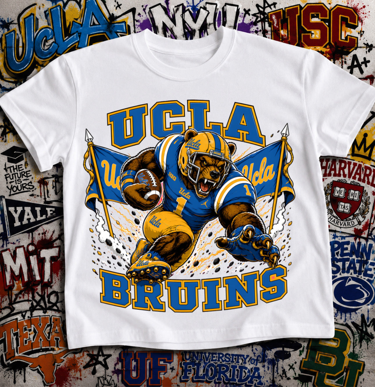 UCLA Bruins Football Shirt - Bruin bear mascot in UCLA football gear