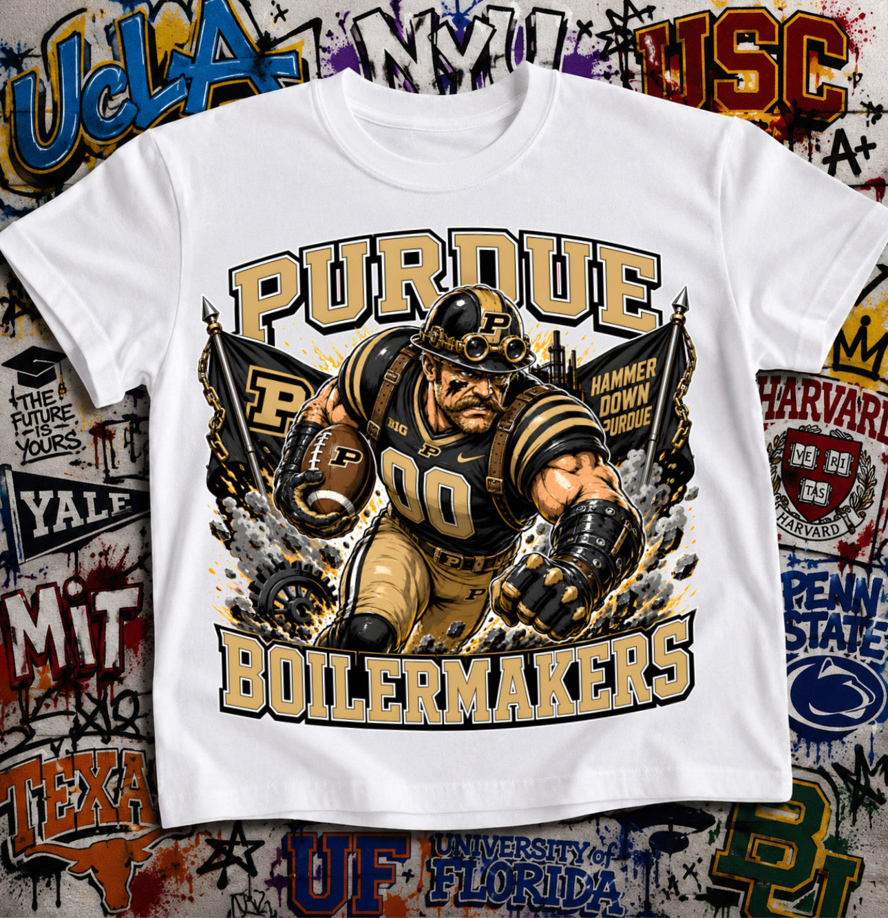Purdue Boilermakers Football Shirt - Purdue Pete mascot in Boilermakers football gear