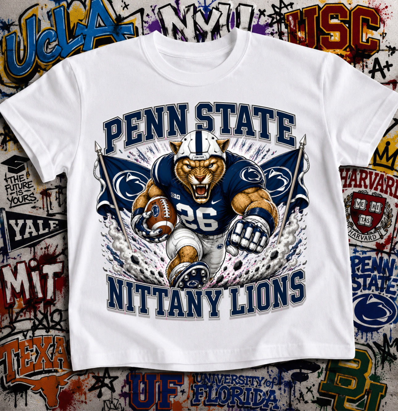 Penn State Nittany Lions Football Shirt - Nittany Lion mascot in PSU football gear