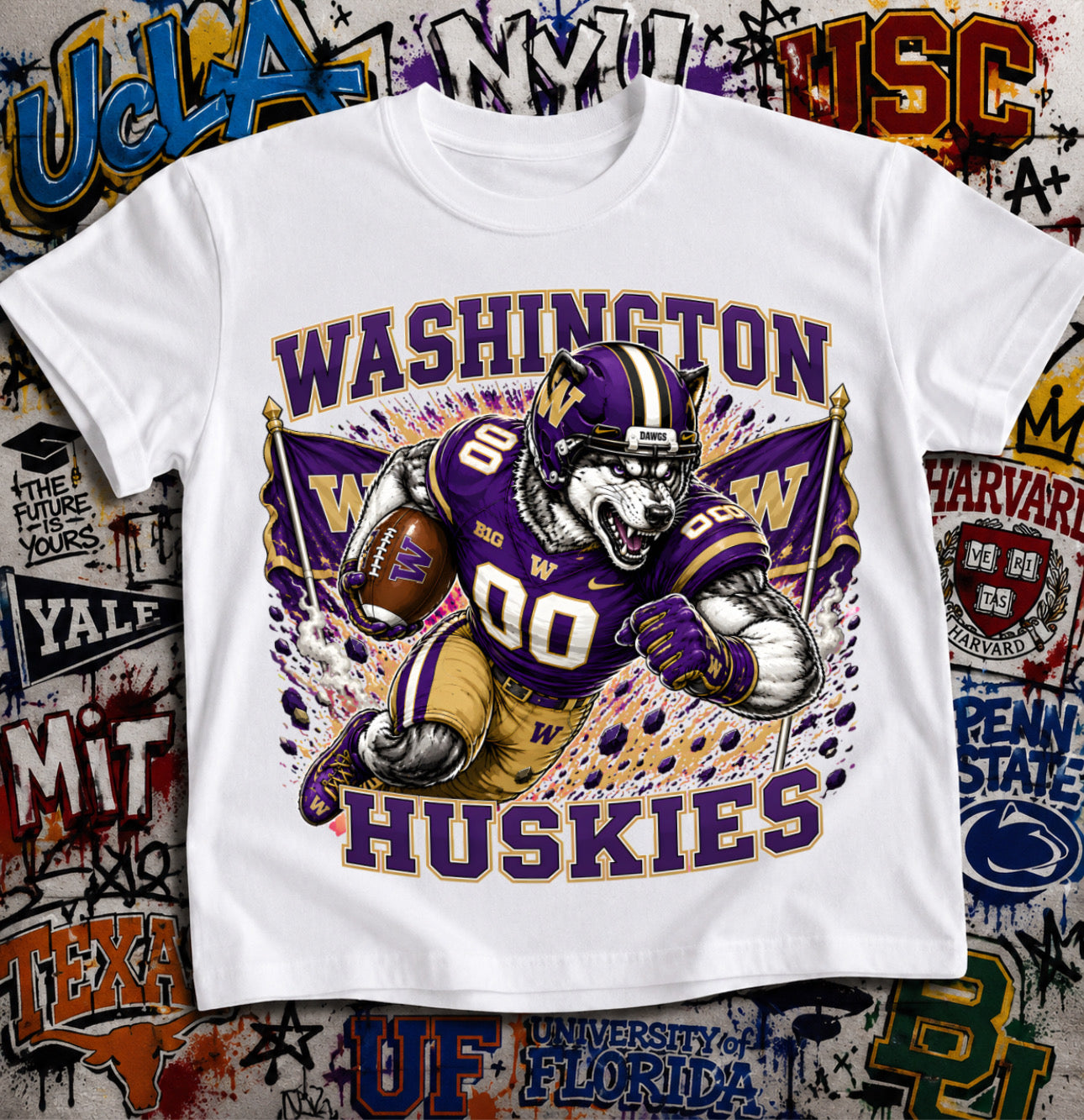Washington Huskies Football Shirt - Husky mascot in UW football gear