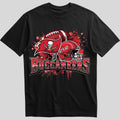 Tampa Bay Buccaneers splash design graphic tee on black shirt