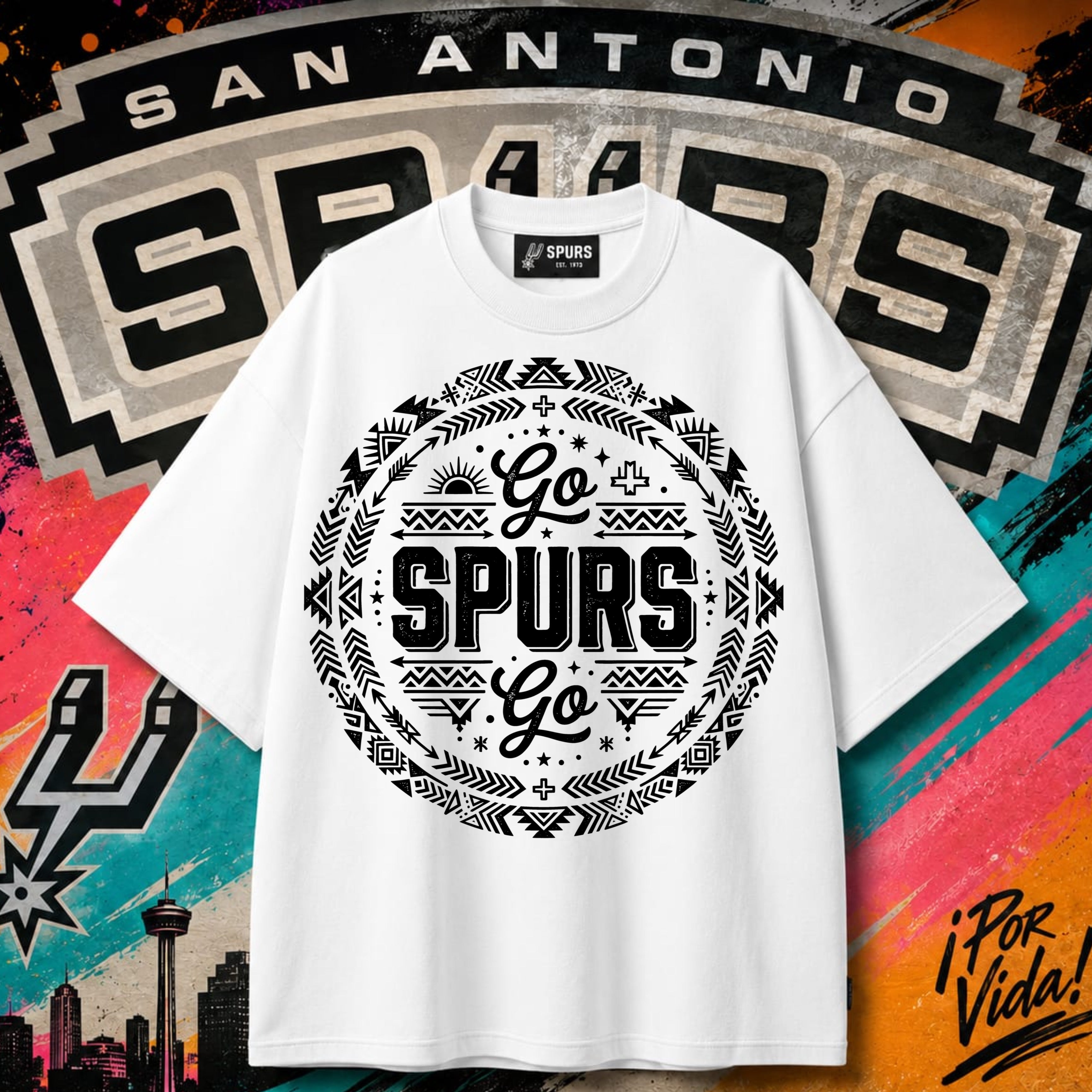 Go Spurs Go – Neon Graffiti Basketball Tee