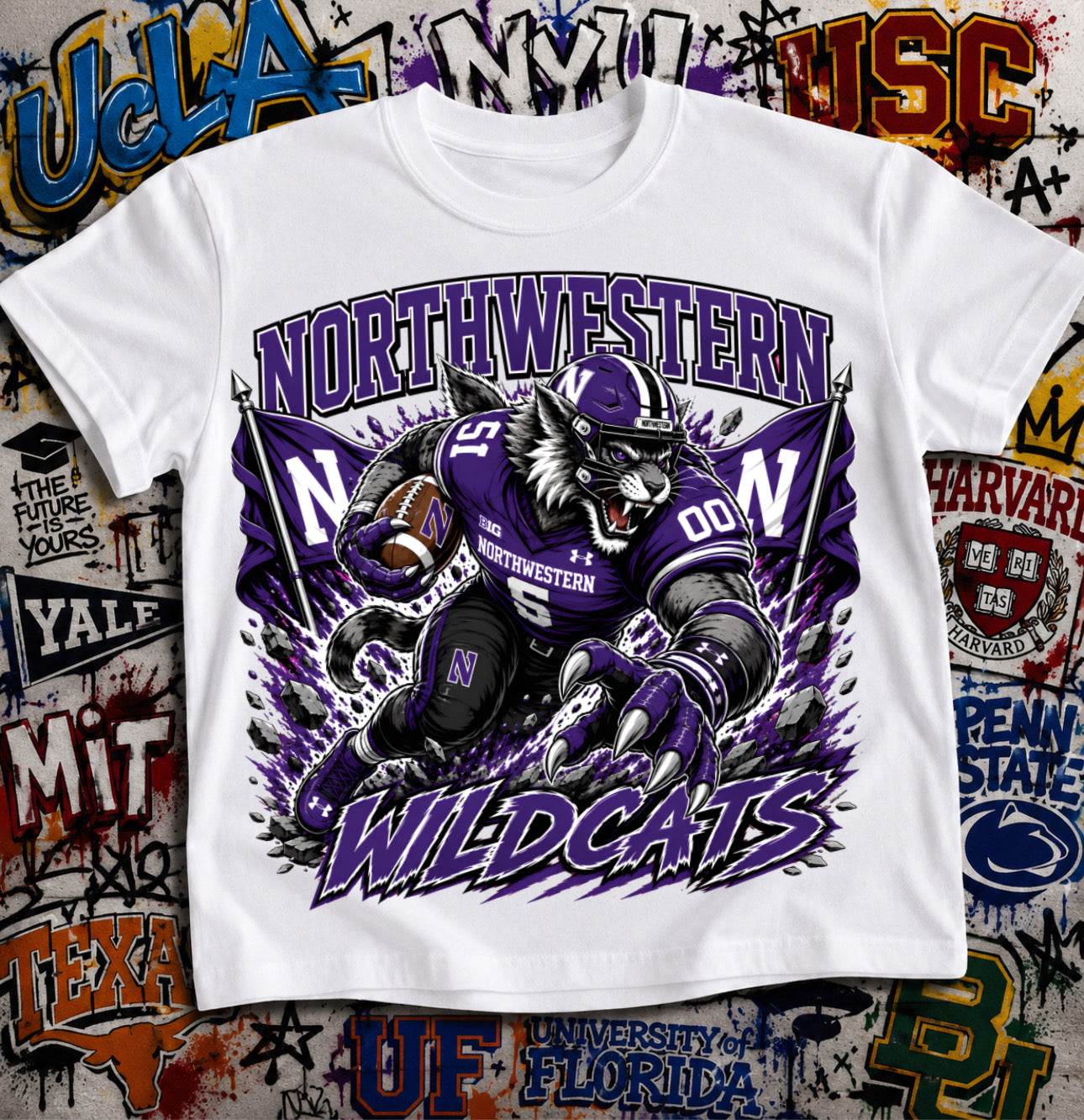 Northwestern Wildcats Football Shirt - Wildcat mascot in Northwestern football gear